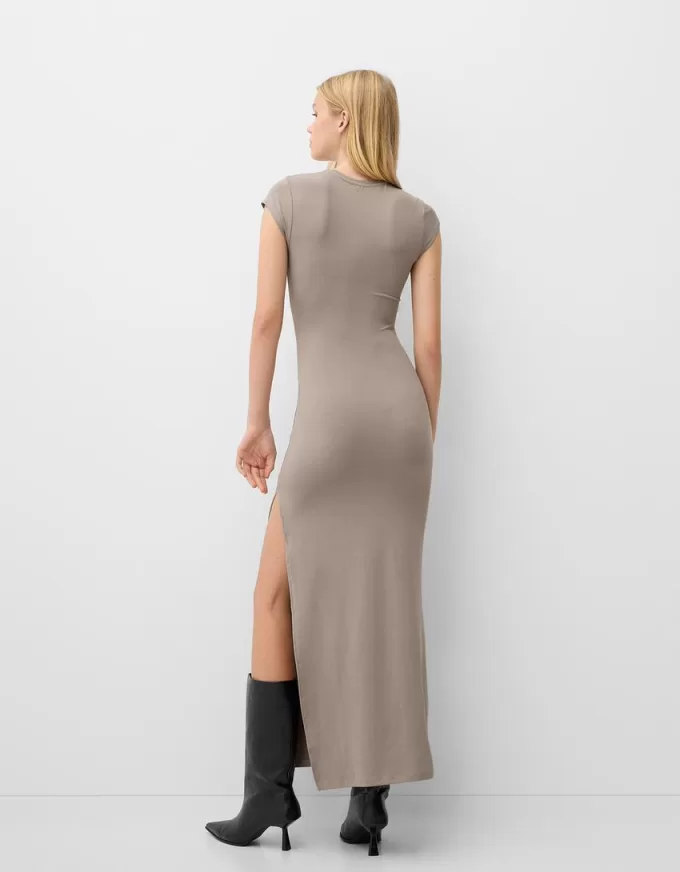 Gathered maxi dress with a side slit Gathered maxi dress with a side slit