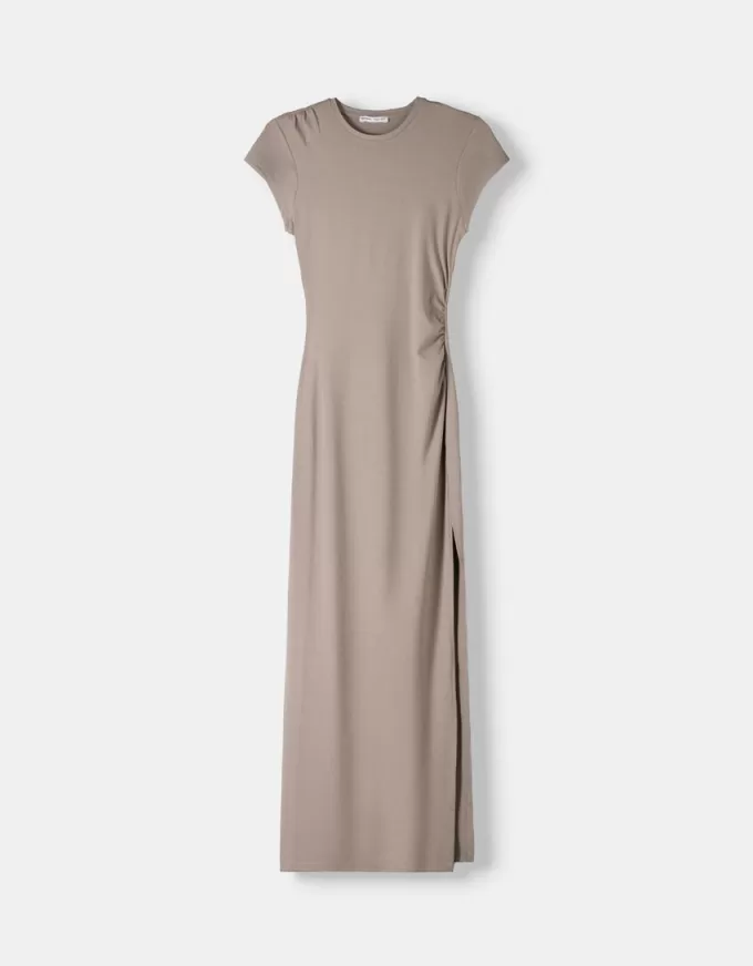 Gathered maxi dress with a side slit Gathered maxi dress with a side slit