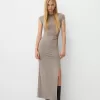 Gathered maxi dress with a side slit Gathered maxi dress with a side slit