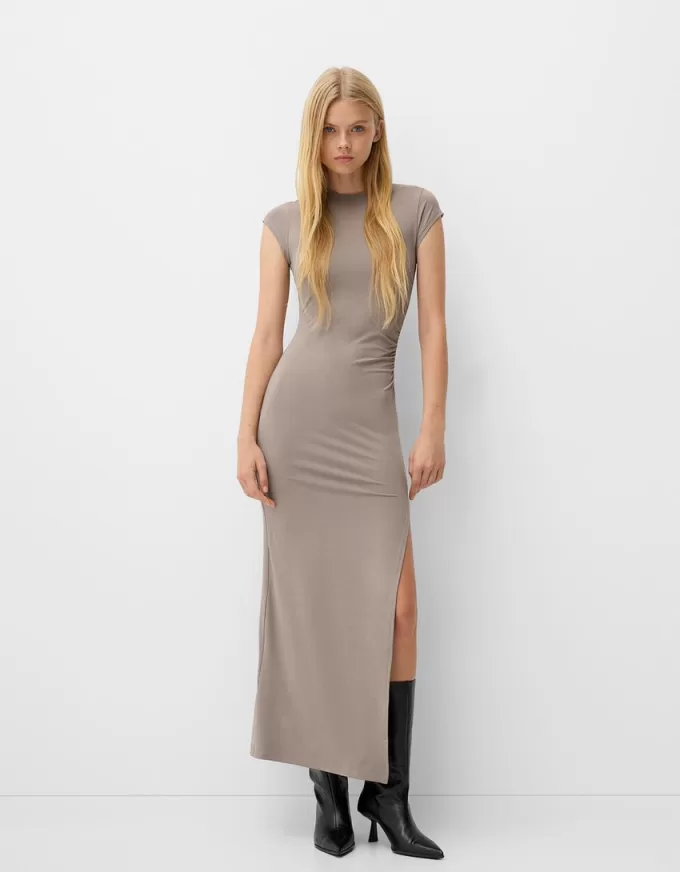 Gathered maxi dress with a side slit Gathered maxi dress with a side slit