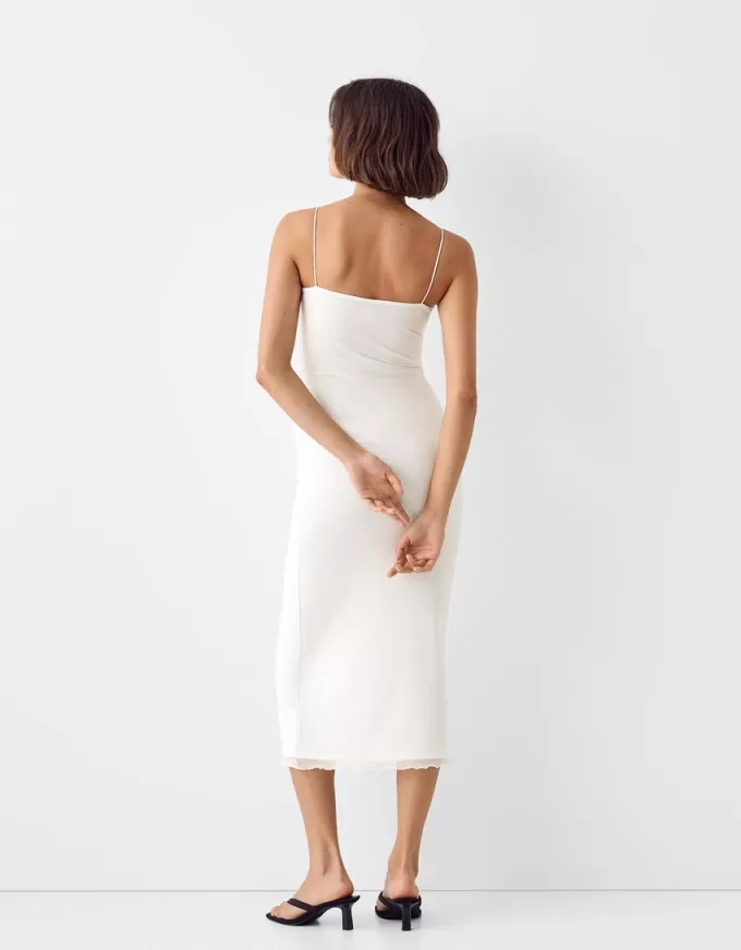 Gathered midi dress with straps Gathered midi dress with straps