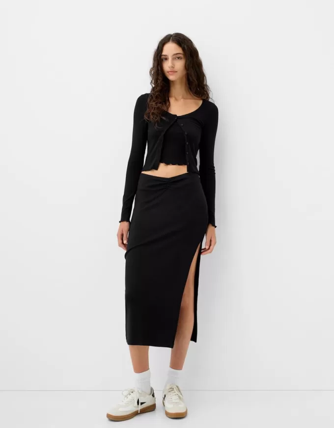 Gathered semi-long skirt Gathered semi-long skirt