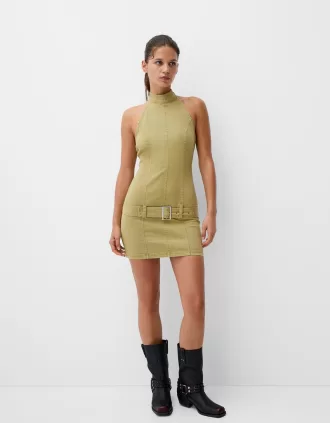 Halter mini dress with belt