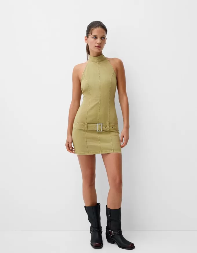 Halter mini dress with belt Halter mini dress with belt