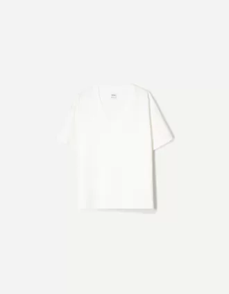 Heavy cotton V-neck short sleeve T-shirt