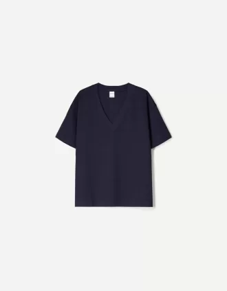 Heavy cotton V-neck short sleeve T-shirt