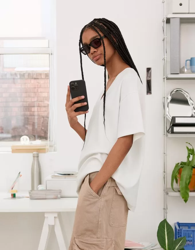 Heavy cotton V-neck short sleeve T-shirt