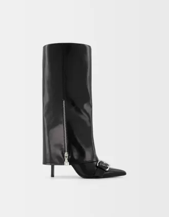 High-heel gaiter boots with buckles