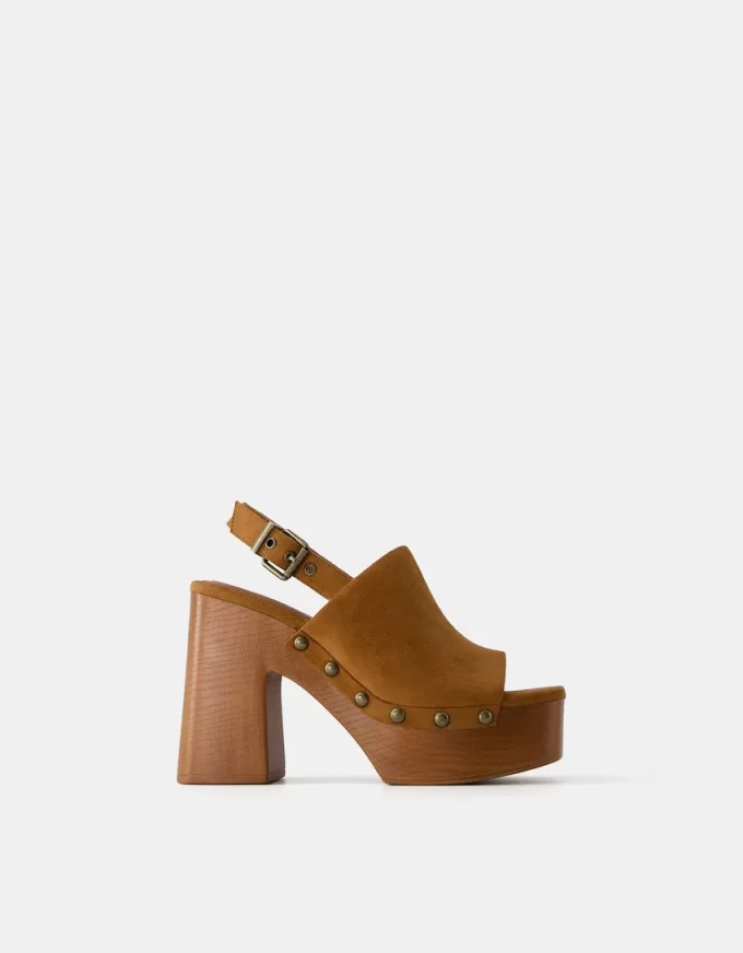 High-heel studded platform clogs