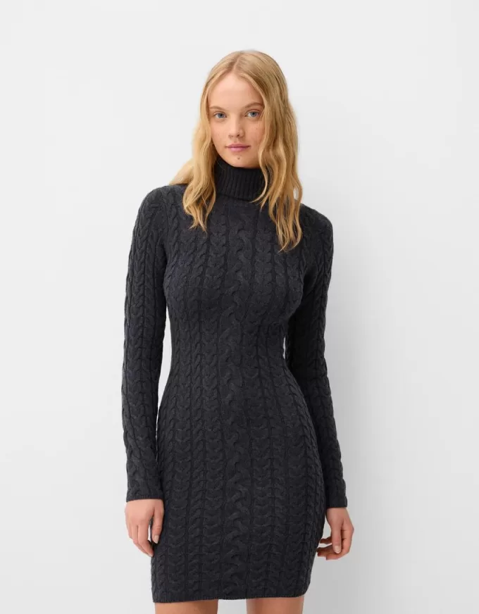 High neck cable-knit mini dress High neck cable-knit mini dress