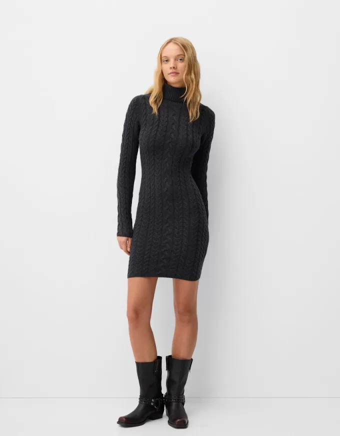 High neck cable-knit mini dress High neck cable-knit mini dress