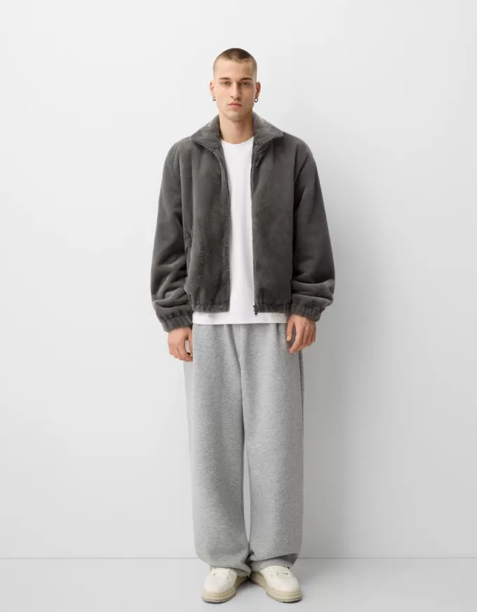 High neck faux fur jacket with zipper