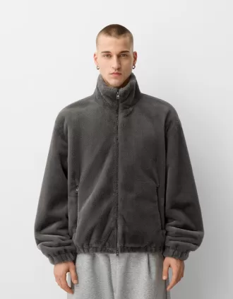 High neck faux fur jacket with zipper