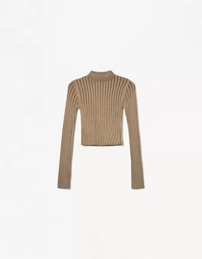 High neck ribbed sweater