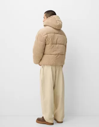 Hooded corduroy puffer jacket