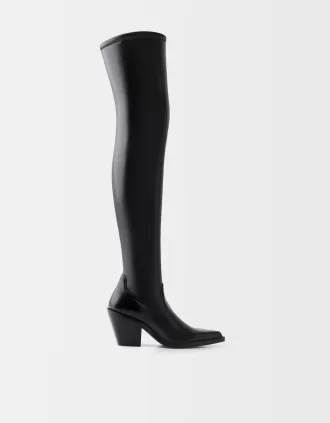 Knee-high high-heel cowboy boots