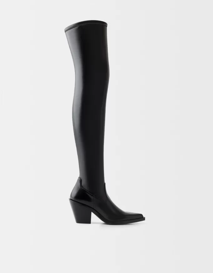 Knee-high high-heel cowboy boots Knee-high high-heel cowboy boots