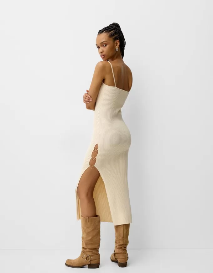 Knit midi dress with beading