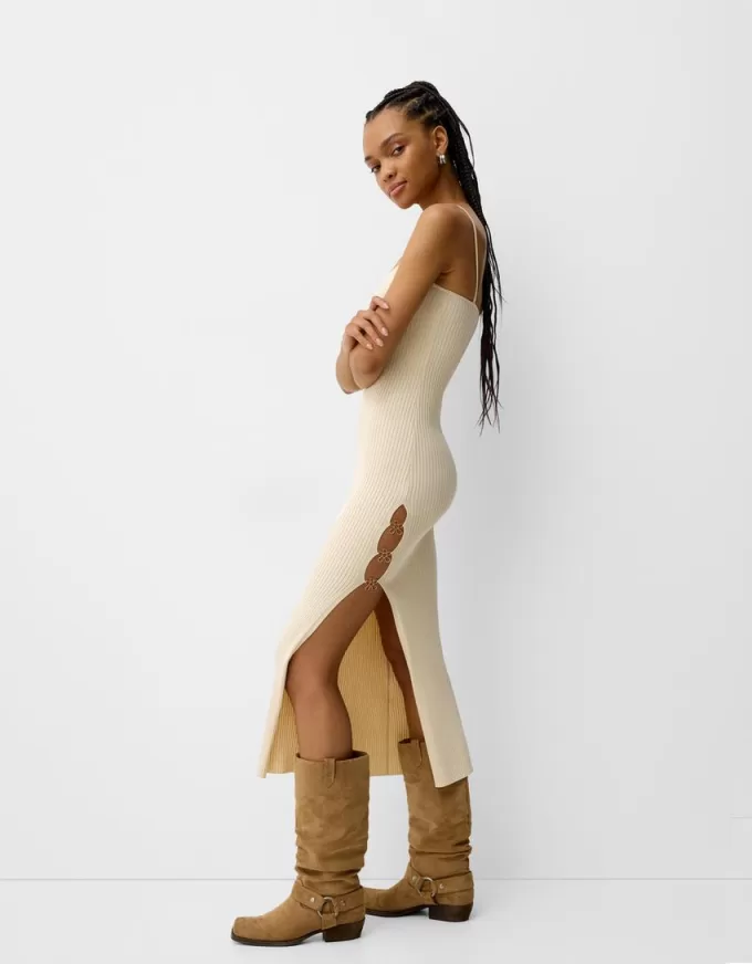 Knit midi dress with beading