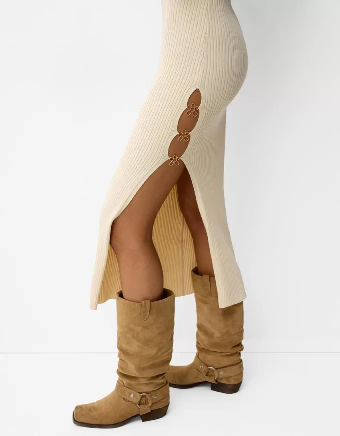 Knit midi dress with beading