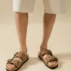 LEATHER buckled flat slider sandals