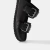 LEATHER buckled flat slider sandals