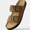 LEATHER buckled flat slider sandals