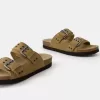 LEATHER buckled flat slider sandals