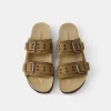 LEATHER buckled flat slider sandals