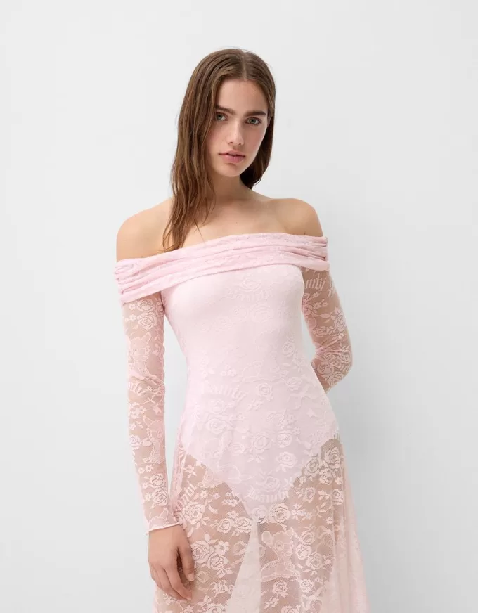 Lace Bardot neckline Disney Bambi midi dress