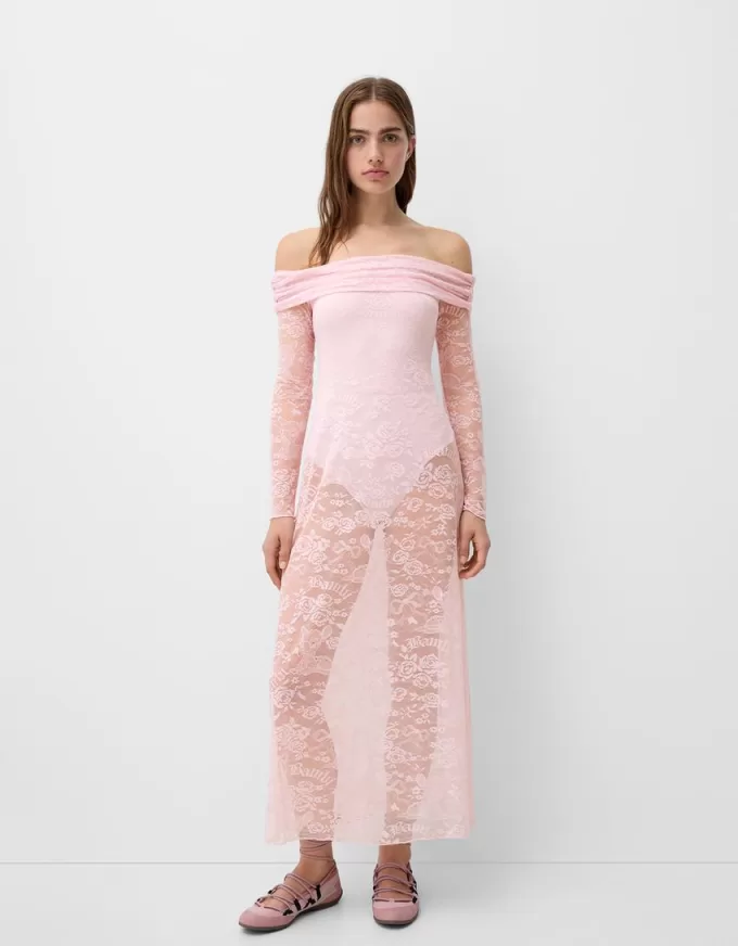 Lace Bardot neckline Disney Bambi midi dress