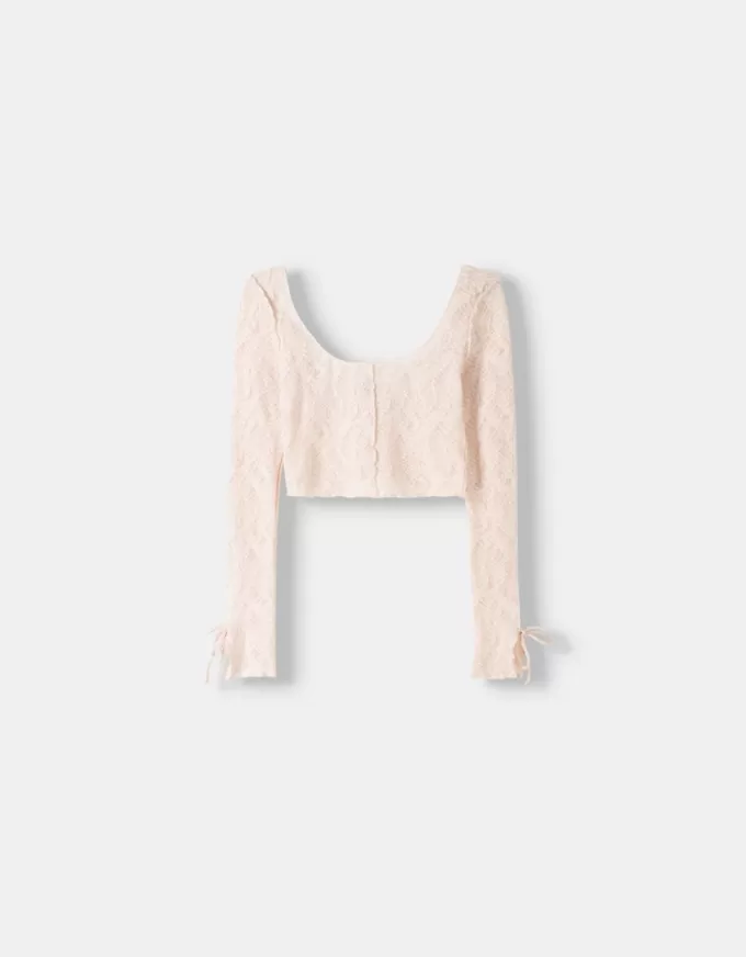 Lace T-shirt with bows