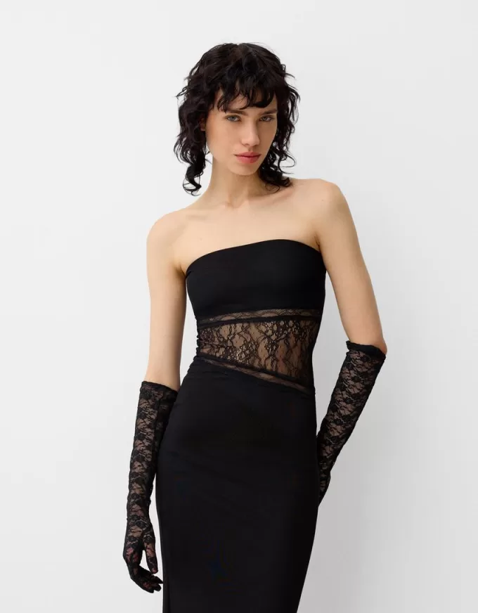 Lace bandeau neckline maxi dress
