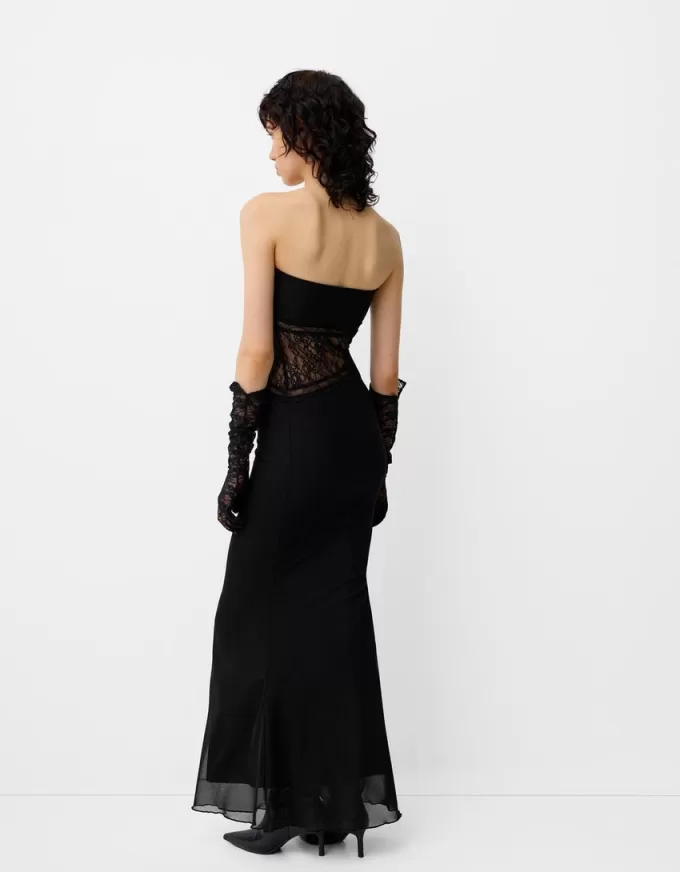 Lace bandeau neckline maxi dress