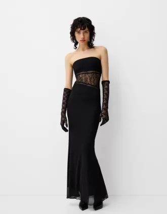 Lace bandeau neckline maxi dress