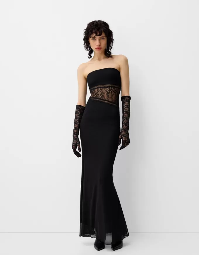 Lace bandeau neckline maxi dress