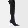 Lace high-heel knee-high boots