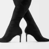 Lace high-heel knee-high boots