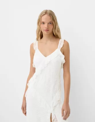 Lace midi dress with straps