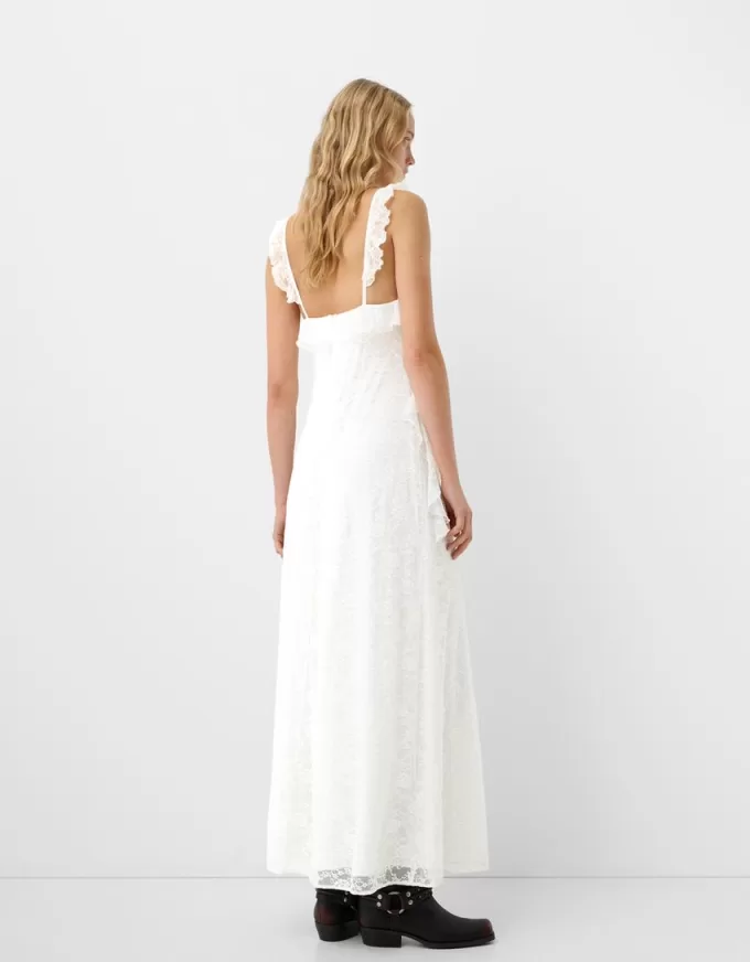 Lace midi dress with straps