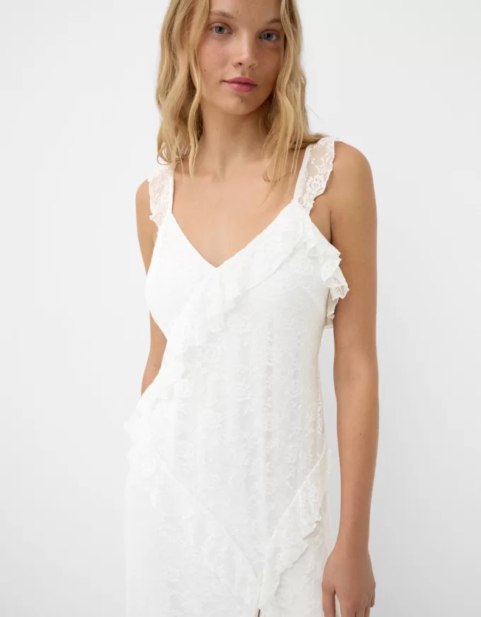 Lace midi dress with straps