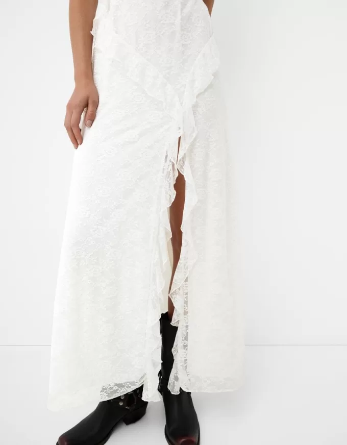 Lace midi dress with straps