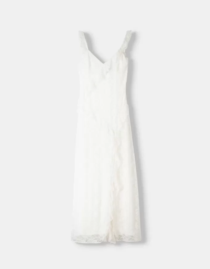 Lace midi dress with straps