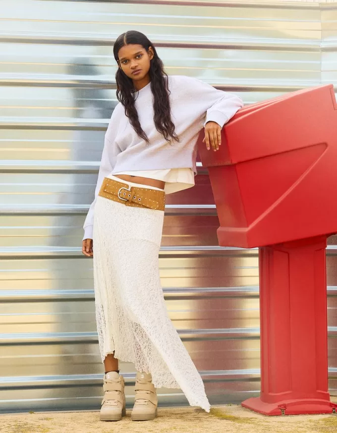 Lace-trimmed midi skirt Lace-trimmed midi skirt