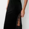Lace-trimmed velvet midi dress