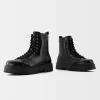 Lace-up track sole ankle boots