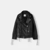 Leather biker jacket with tie detail