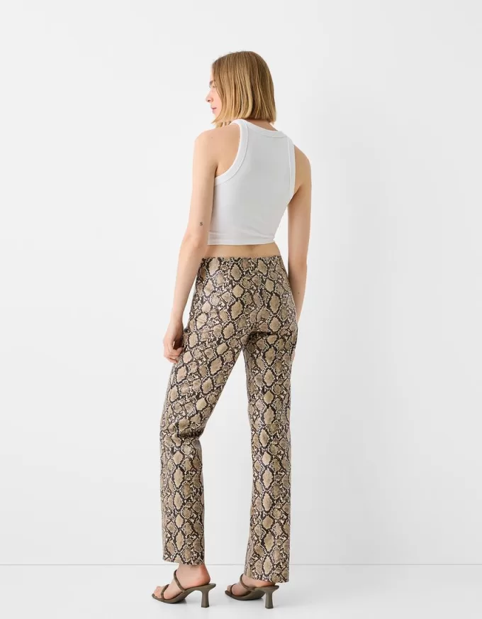 Leather effect animal print pants