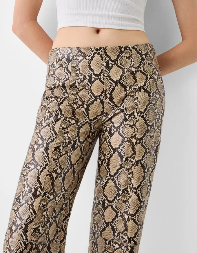 Leather effect animal print pants