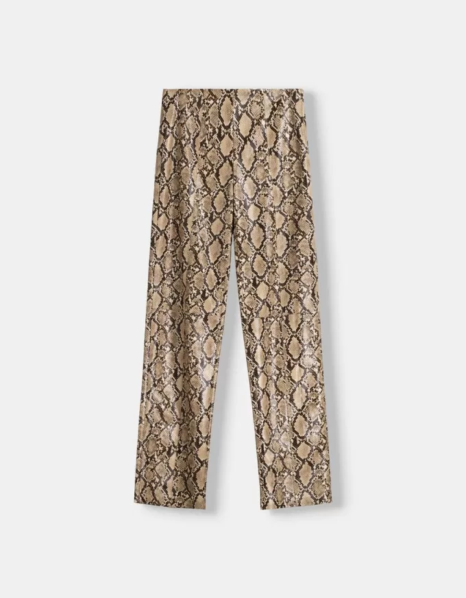 Leather effect animal print pants
